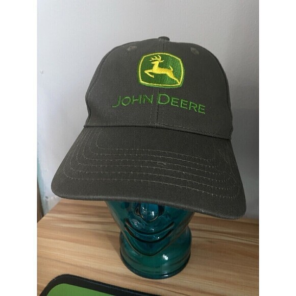 John Deere Hat Grey Strap Back Green Letters & Green / Yellow Logo See Pictures - Picture 1 of 7